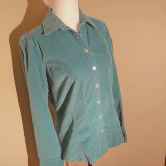 Corduroy Stretch Button Up Light Blue Eddie Bauer - Picture 2 of 4